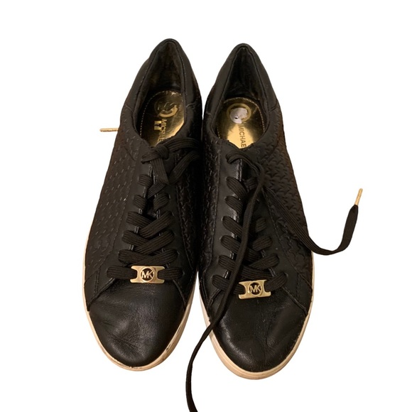 Michael Kors black perforated leather low top lace up sneaker shoes women's 8.5 - Picture 5 of 7